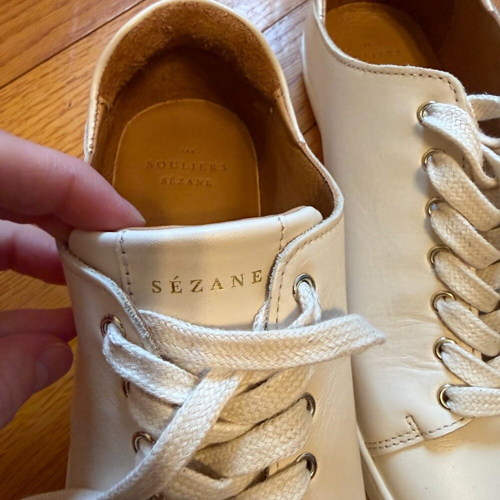 Sezane Cream Leather Sneakers - Picture 4 of 5